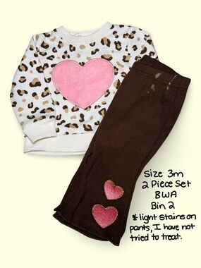 Kids Matching Heart Leopard Top and Brown Pants Set - Pink Heart